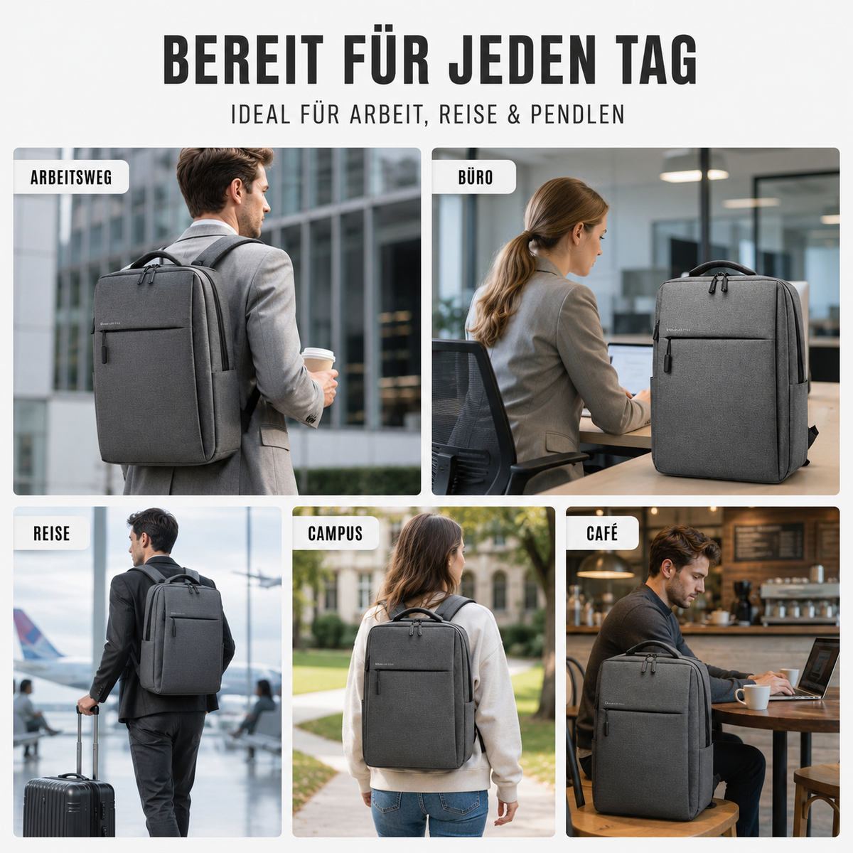 Wasserdichter Laptoprucksack 15,6 Zoll mit gepolstertem Fach, Alltag, Pendeln, Reisen, Organisation, Schule, Universität | Sansoti