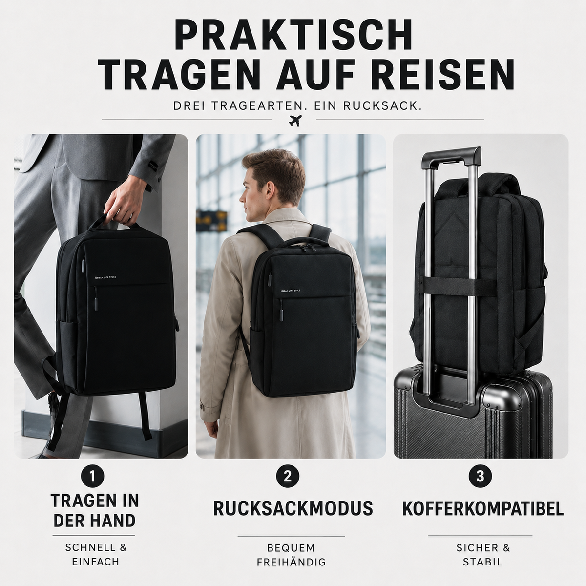 Wasserdichter Laptoprucksack 15,6 Zoll mit gepolstertem Fach, Alltag, Pendeln, Reisen, Organisation, Schule, Universität | Sansoti