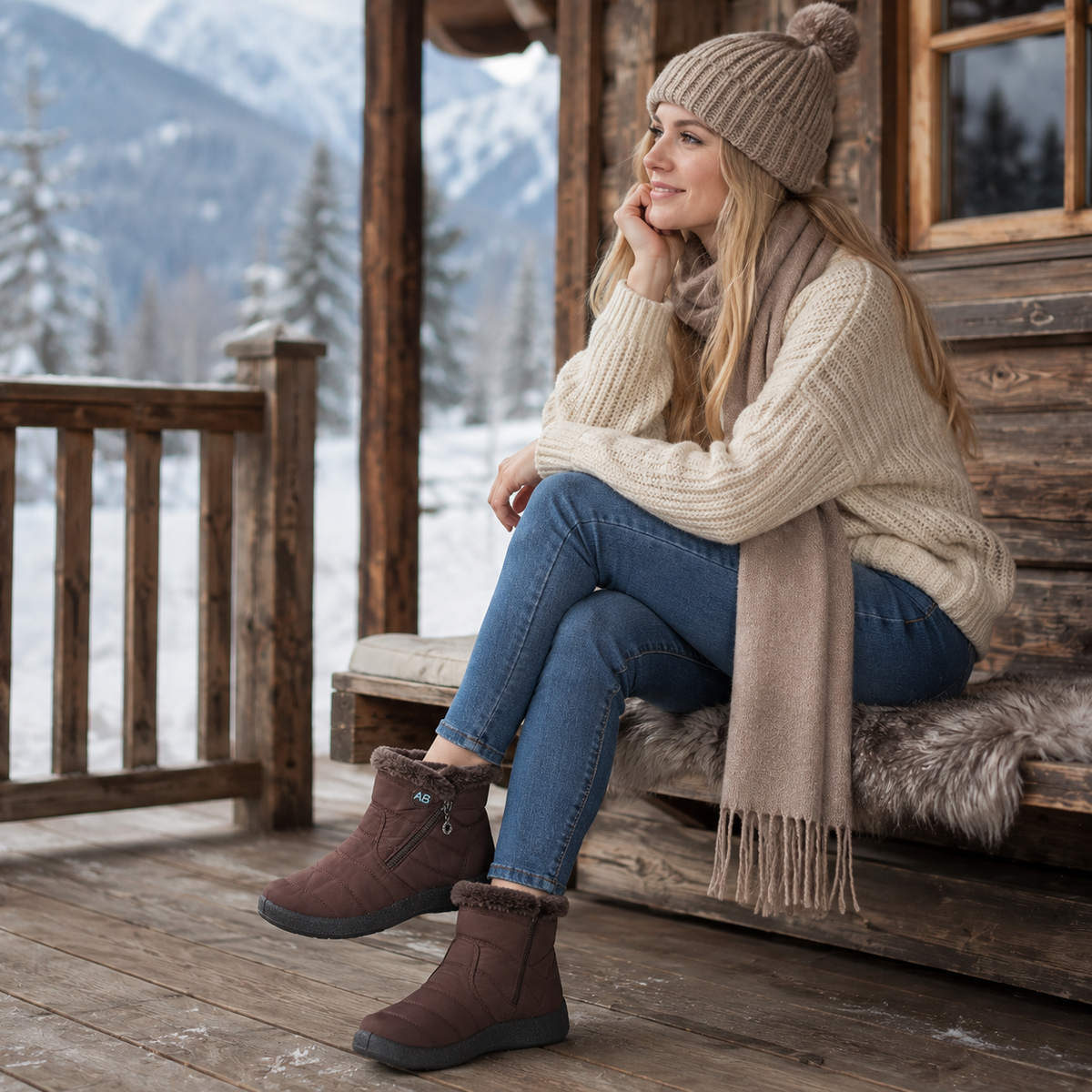 Wasserdichte Winterstiefeletten Damen Warm gefüttert Rutschfeste Sohle Seitlicher Reißverschluss Schneestiefel Bequem Outdoor | Sansoti