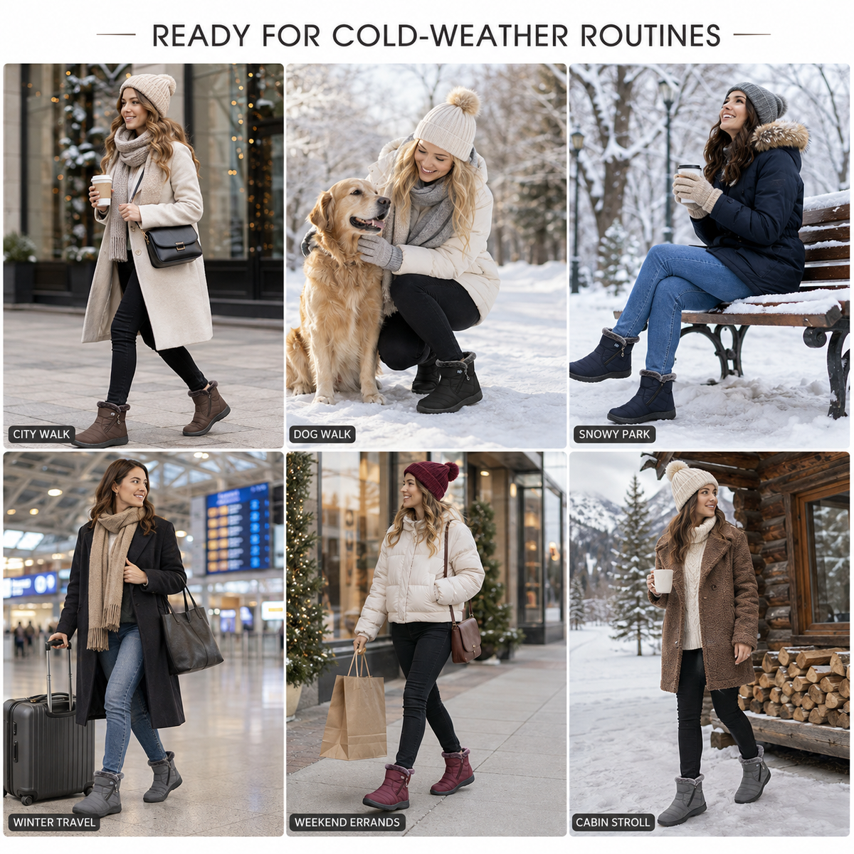 Wasserdichte Winterstiefeletten Damen Warm gefüttert Rutschfeste Sohle Seitlicher Reißverschluss Schneestiefel Bequem Outdoor | Sansoti
