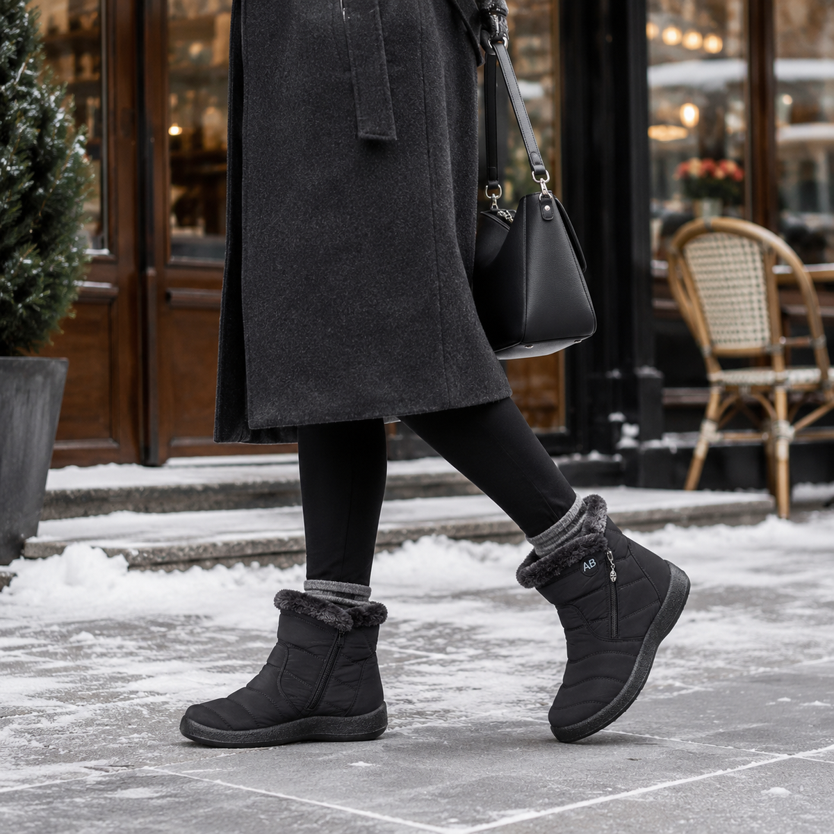 Wasserdichte Winterstiefeletten Damen Warm gefüttert Rutschfeste Sohle Seitlicher Reißverschluss Schneestiefel Bequem Outdoor | Sansoti