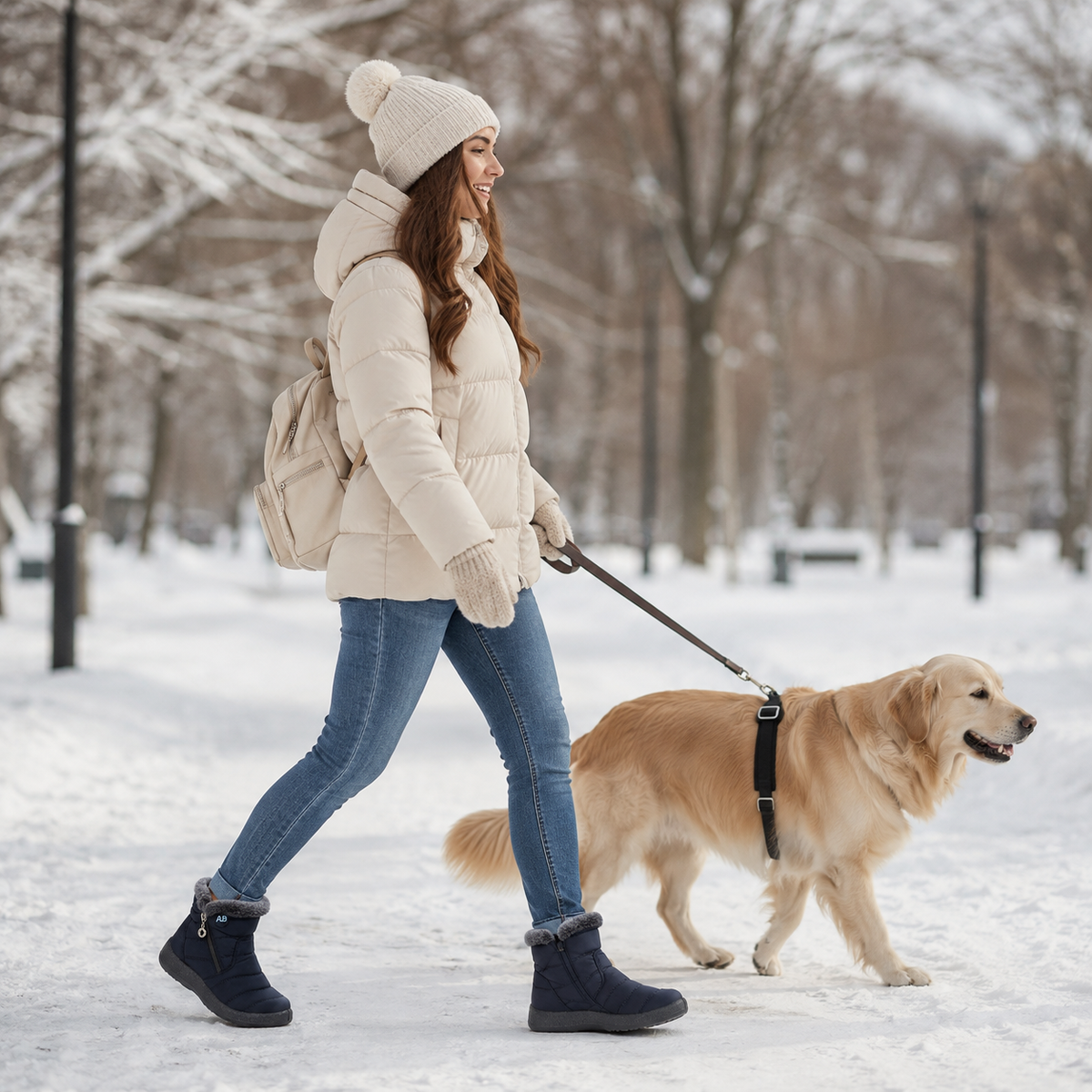 Wasserdichte Winterstiefeletten Damen Warm gefüttert Rutschfeste Sohle Seitlicher Reißverschluss Schneestiefel Bequem Outdoor | Sansoti