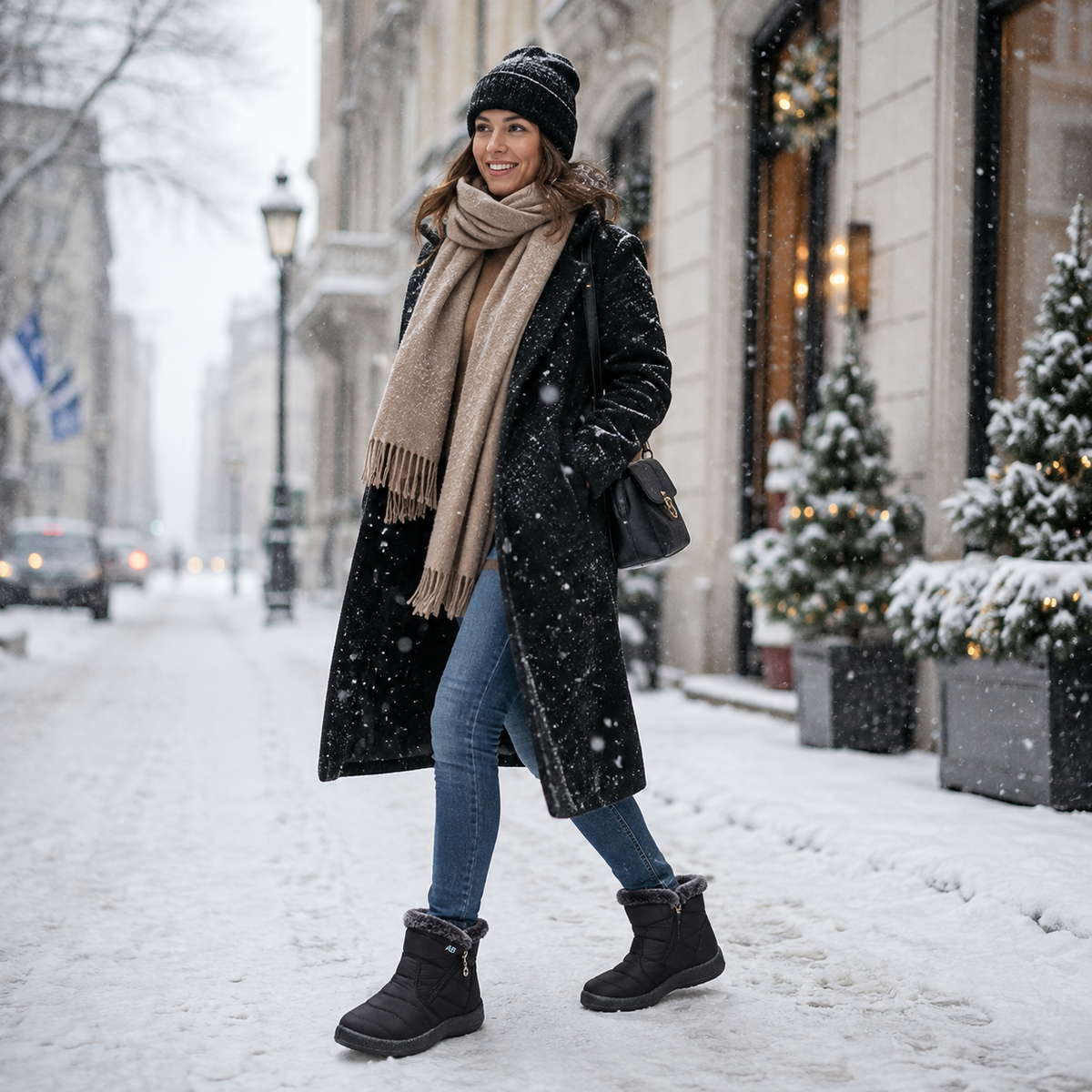 Wasserdichte Winterstiefeletten Damen Warm gefüttert Rutschfeste Sohle Seitlicher Reißverschluss Schneestiefel Bequem Outdoor | Sansoti