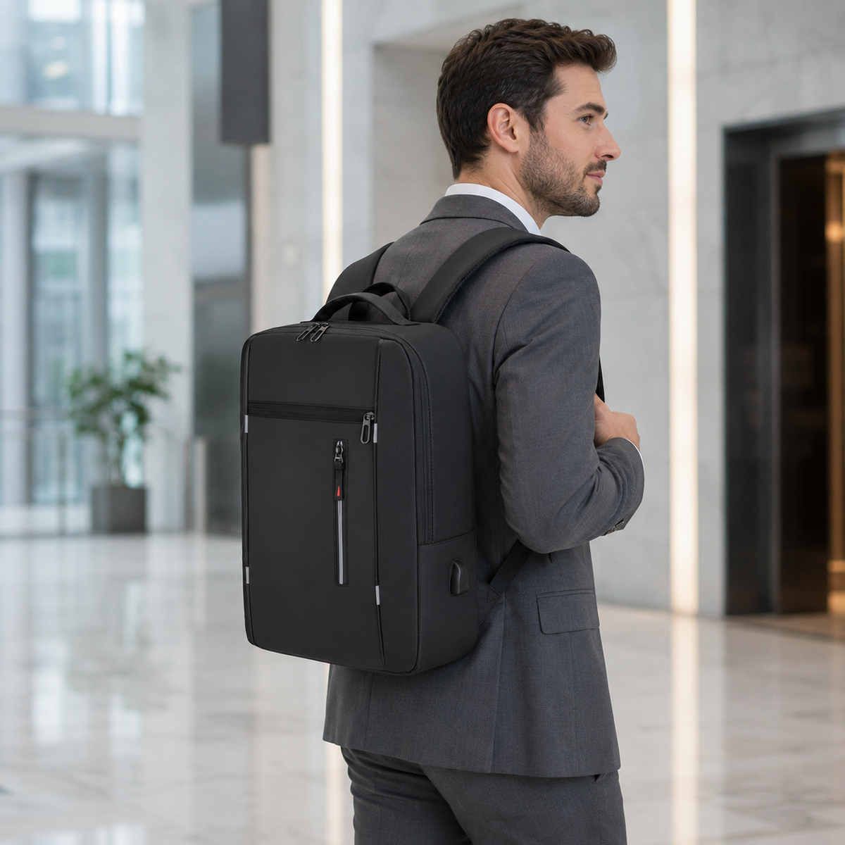 Waterdichte Rugzak met USB-Poort 15.6 Inch Laptopvak Ergonomische Schouderbanden voor Dagelijks Gebruik Reizen | Sansoti