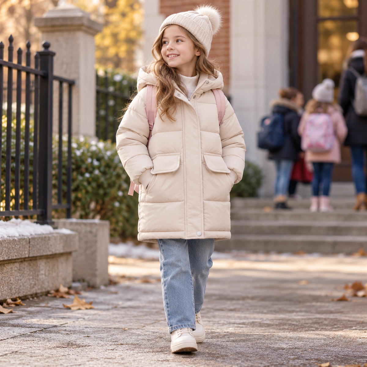 Gefütterte Winterjacke für Kinder - Lange Steppjacke mit Kapuze - Unisex-Pufferjacke 3-12 Jahre Warm | Sansoti