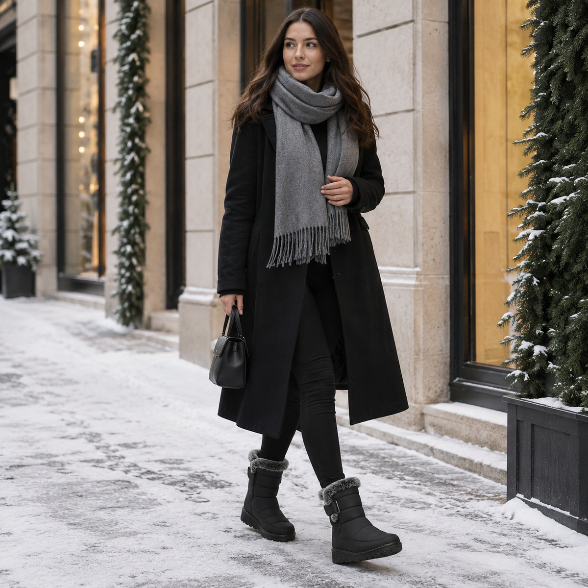 Gefütterte Winterstiefel Damen Wasserabweisend Klettverschluss Rutschfeste Schneestiefel Warm Gefüttert Komfortabel | Sansoti