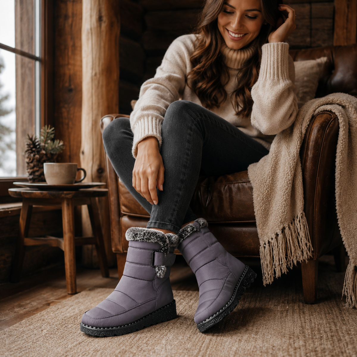 Gefütterte Winterstiefel Damen Wasserabweisend Klettverschluss Rutschfeste Schneestiefel Warm Gefüttert Komfortabel | Sansoti