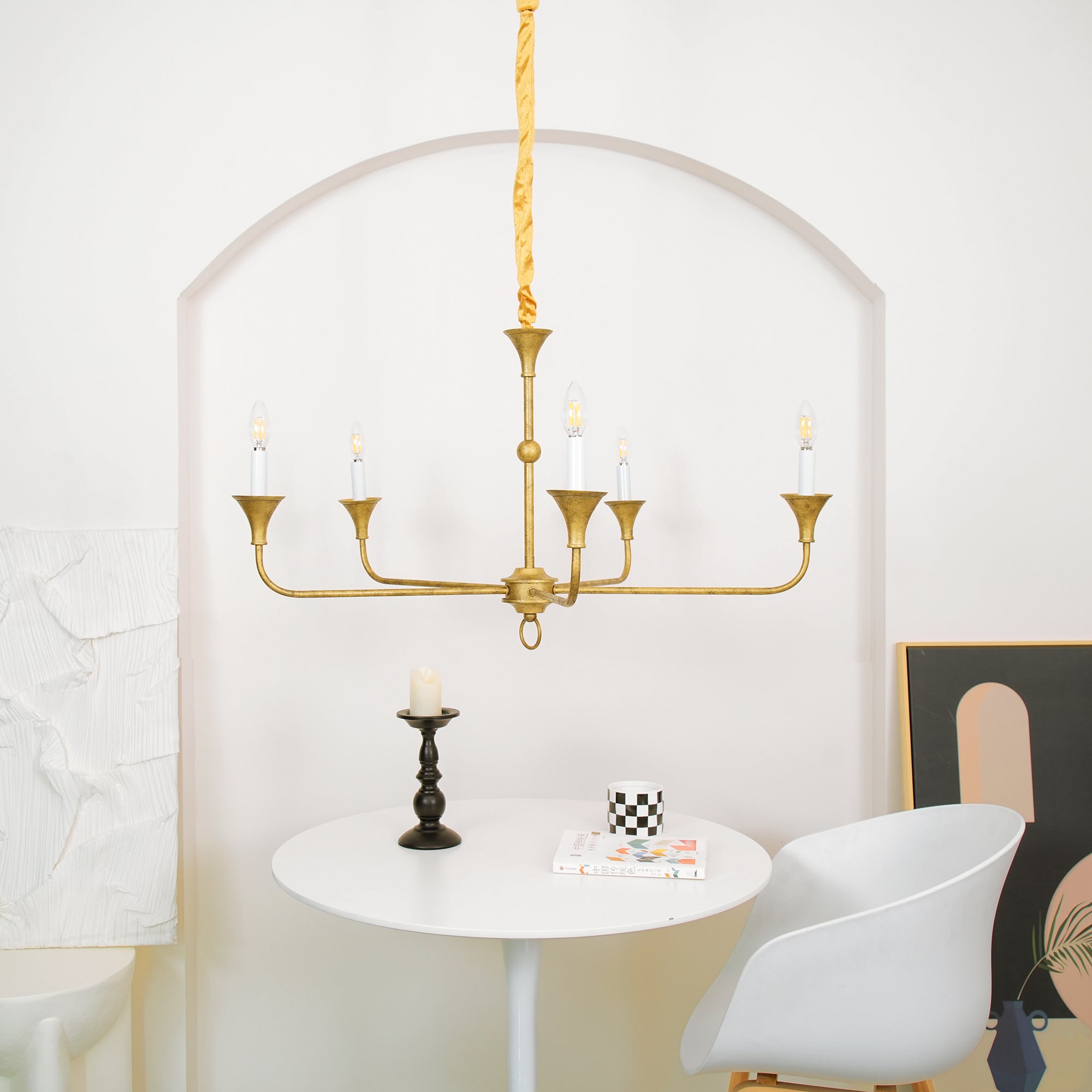 Lampe Bougie Lustre Laiton Métal Or Noir Blanc Nickel Salon Salle à Manger 5 6 Bras Suspension Vintage Lustre Bougies | Restfield