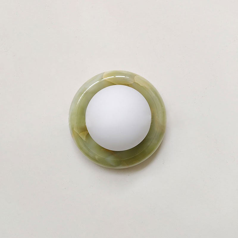 Runde Jade-Wandleuchte mit Glasschirm – Luxuriöse Naturstein-Designleuchte 14 cm | Restfield
