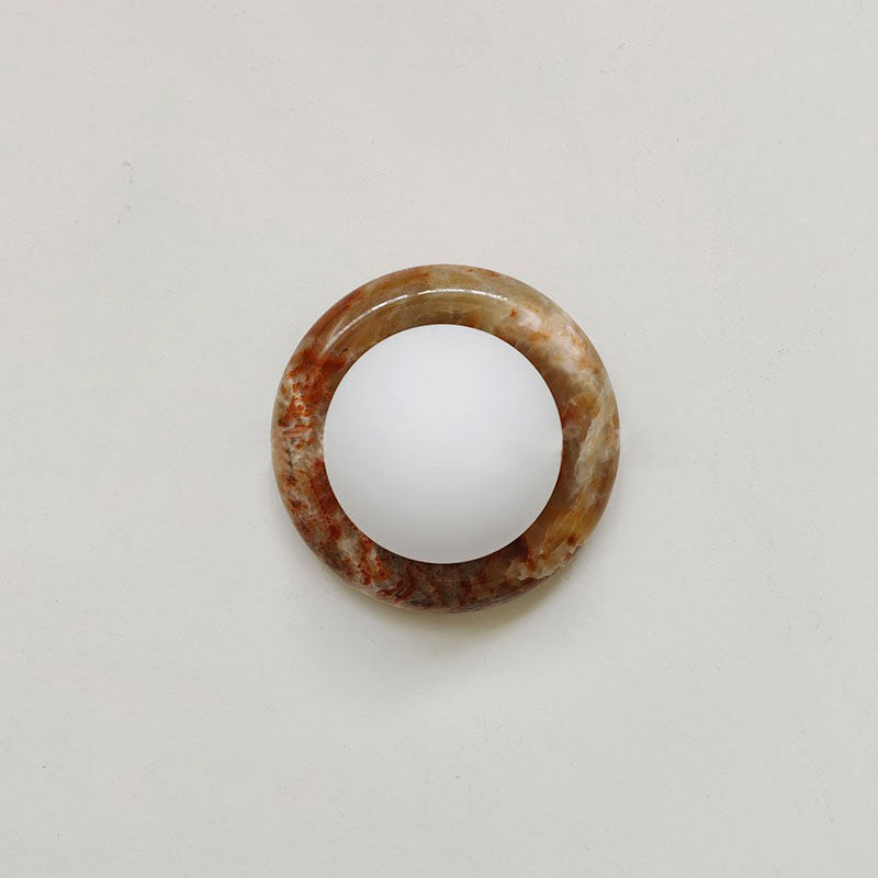 Runde Jade-Wandleuchte mit Glasschirm – Luxuriöse Naturstein-Designleuchte 14 cm | Restfield