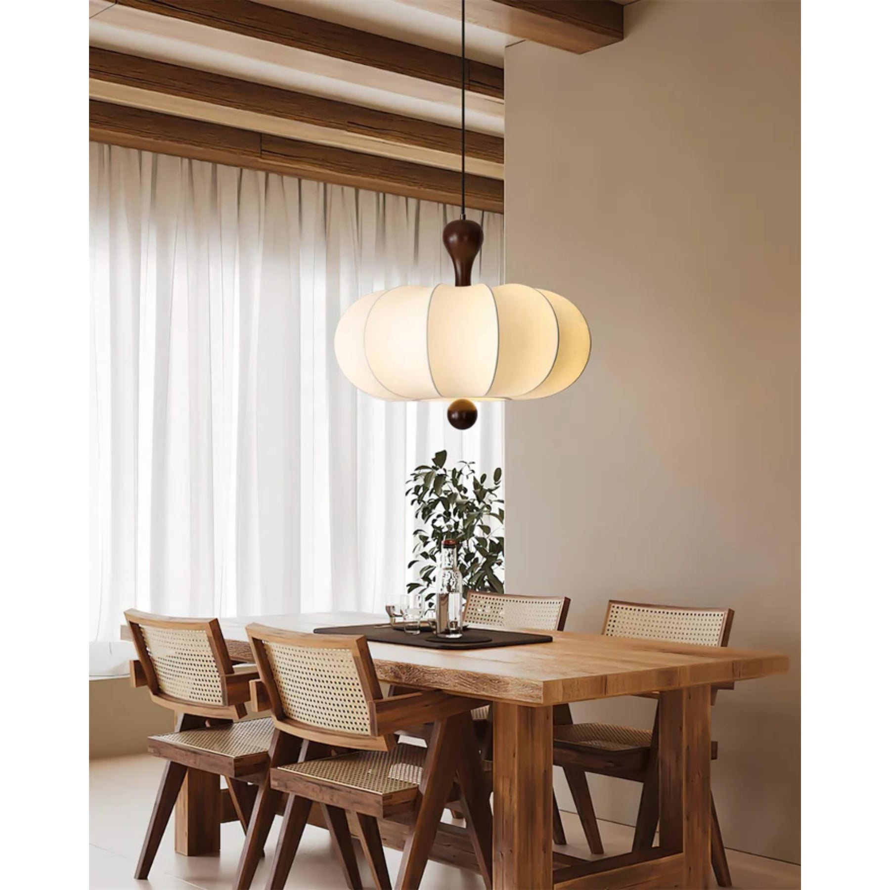 Hanglamp Stof Walnoothout Wit Eettafel Woonkamer Japandi Hanglamp Stoffen Lampionlamp Hal | Sansoti