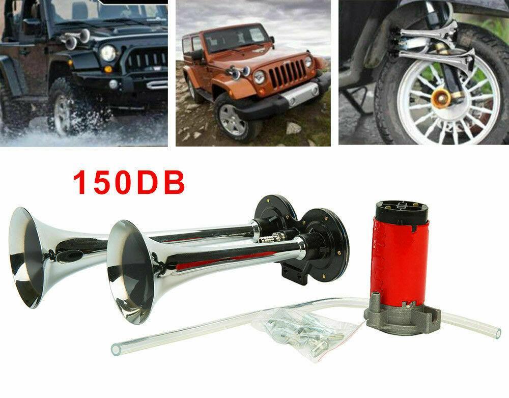 Kompakte 150-dB-Lufthornhupe für Auto, Lkw und Boot mit Kompressor, Doppelhorn, 12V-Warnsystem | Sansoti