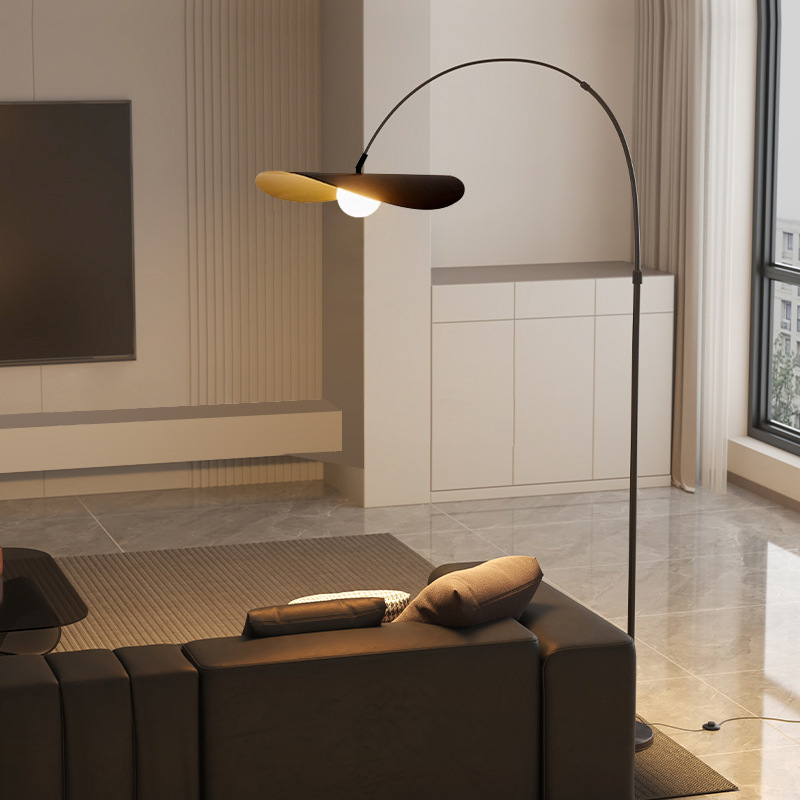 Bogen-Stehleuchte LED Eisen Acryl Schwarz Wohnzimmer Leseecke Stehlampe Minimalistisch Wabi Sabi Bogenlampe Modernes Interieur | Restfield