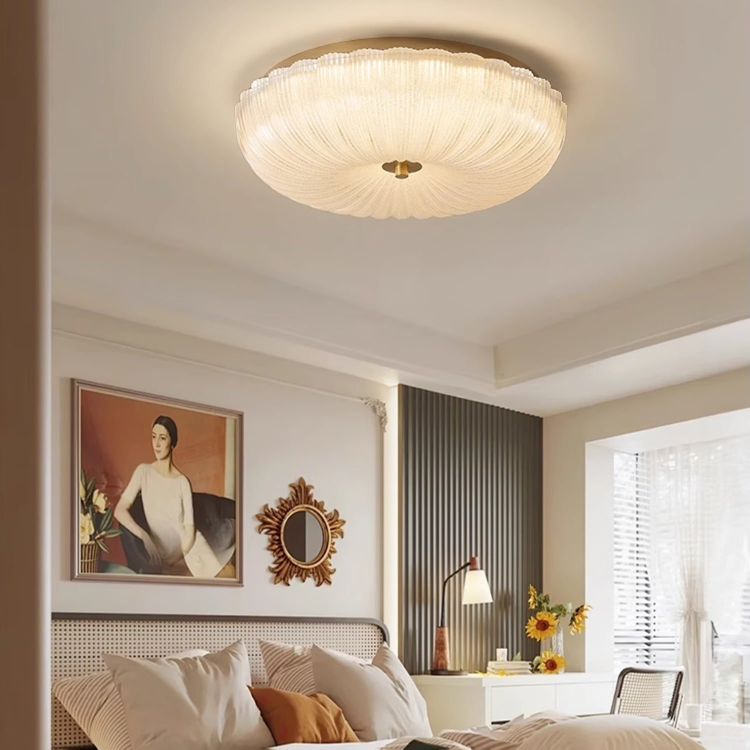 Glazen Plafondlamp met Geribbelde Textuur – Warm Dimbaar Licht voor Slaapkamer en Woonkamer – ø 20 tot 50 cm | Sansoti