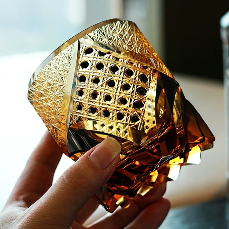 Whiskeyglas Edo Kiriko Dark Knight Handgemaakt Donker Amber Japans Kristal Houten Doos | Sansoti