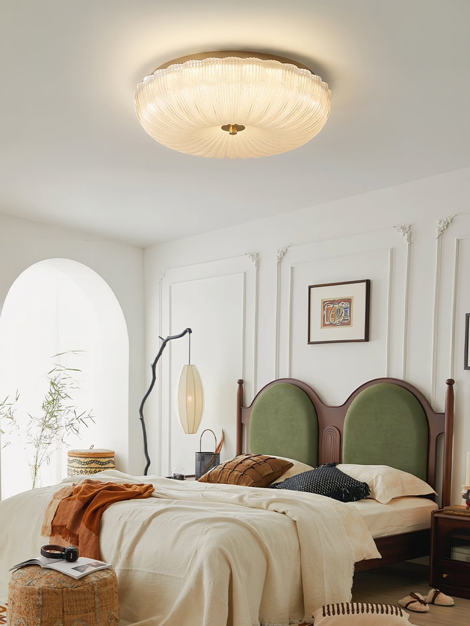 Glazen Plafondlamp met Geribbelde Textuur – Warm Dimbaar Licht voor Slaapkamer en Woonkamer – ø 20 tot 50 cm | Sansoti