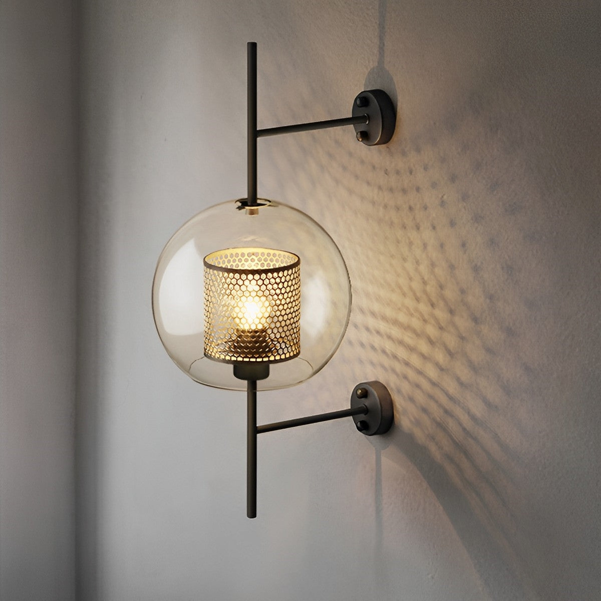 Wandlamp Glas Bol IJzer Brons Slaapkamer Woonkamer E27 Vintage Industrieel Nachtkastlamp Hal | Sansoti