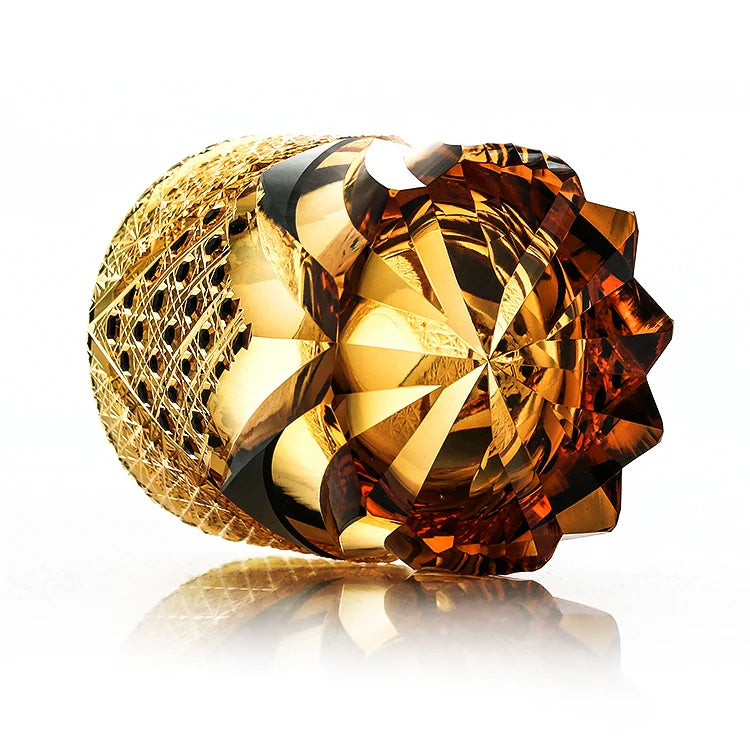 Whiskeyglas Edo Kiriko Dark Knight Handgemaakt Donker Amber Japans Kristal Houten Doos | Sansoti