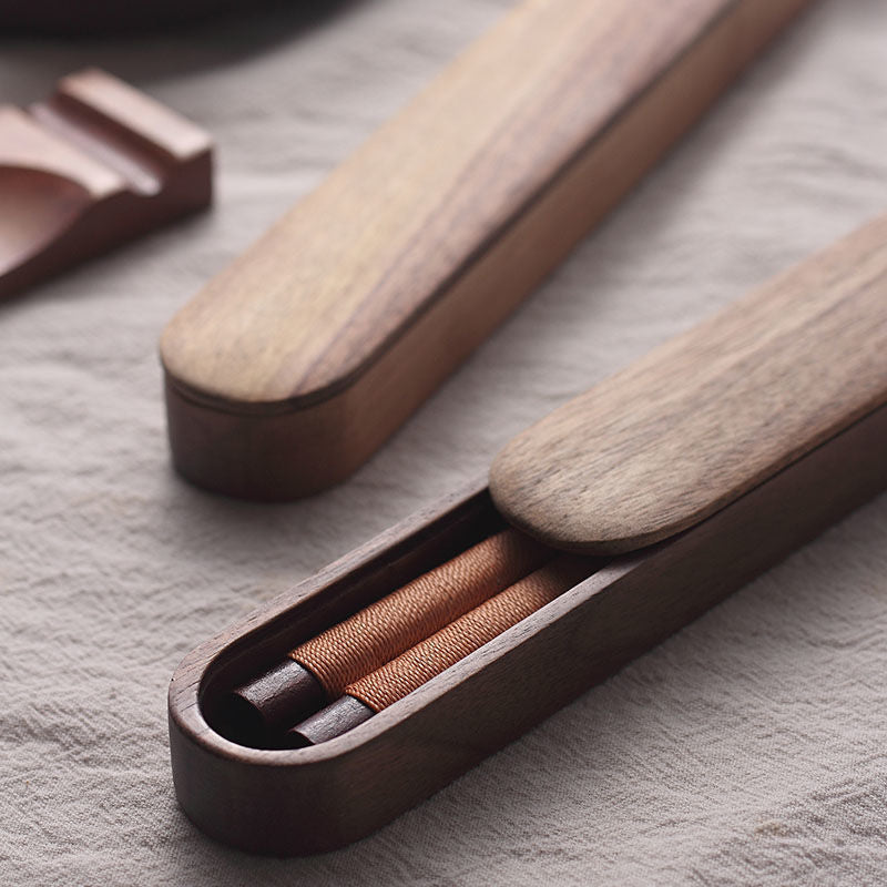 Essstäbchen Schwarz Walnussholz Handgemacht Japan Dekoratives Seil Holz-Geschenkbox | Restfield