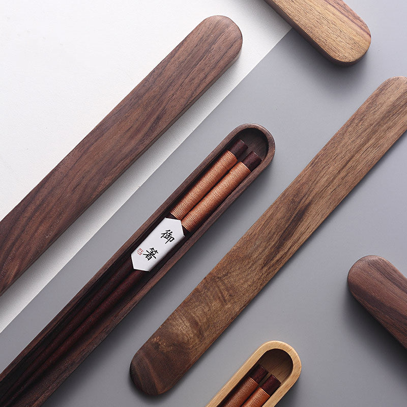 Essstäbchen Schwarz Walnussholz Handgemacht Japan Dekoratives Seil Holz-Geschenkbox | Restfield