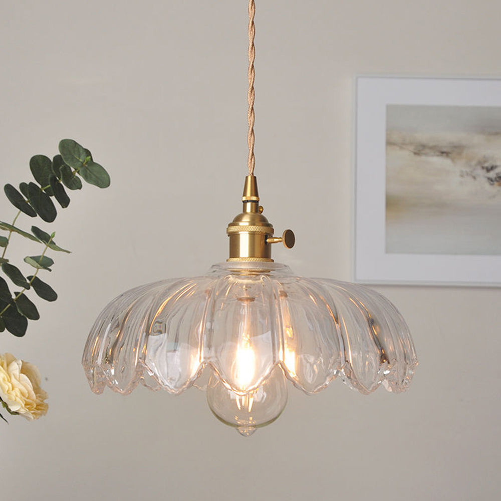 Hanglamp Glas Vintage Bloem Groen Koper 25cm Pendellamp Retro Woonkamer Eetkamer Romantisch | Sansoti