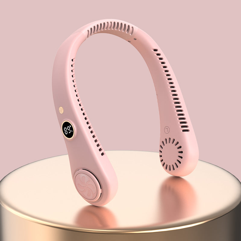 Draagbare oplaadbare nekventilator met 3 snelheden, led-display en handsfree koeling voor sport, buitengebruik en reizen | Sansoti