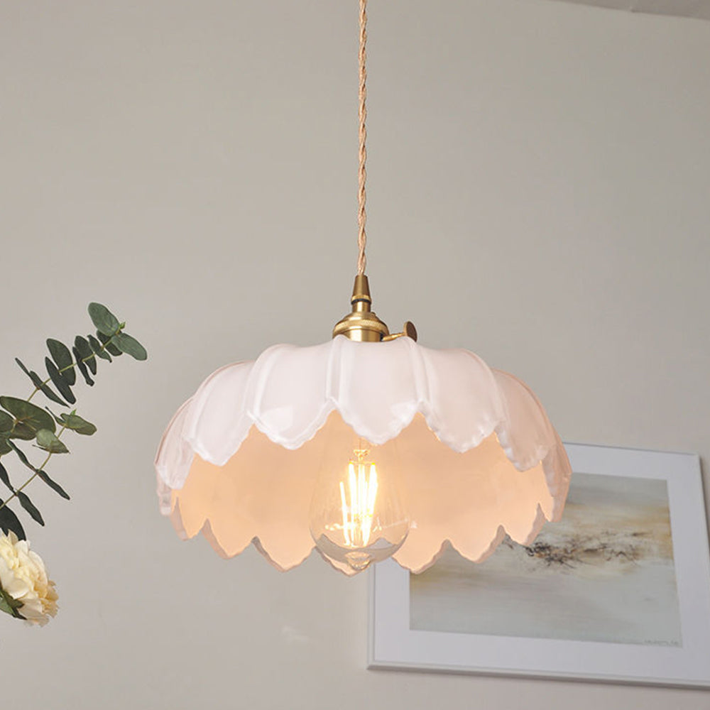 Hanglamp Glas Vintage Bloem Groen Koper 25cm Pendellamp Retro Woonkamer Eetkamer Romantisch | Sansoti