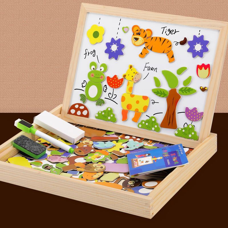 Dubbelzijdig Tekenbord voor Kinderen Hout Magnetisch Krijtbord Whiteboard Creatief Educatief Speelgoed voor Thuis School Activiteiten | Sansoti
