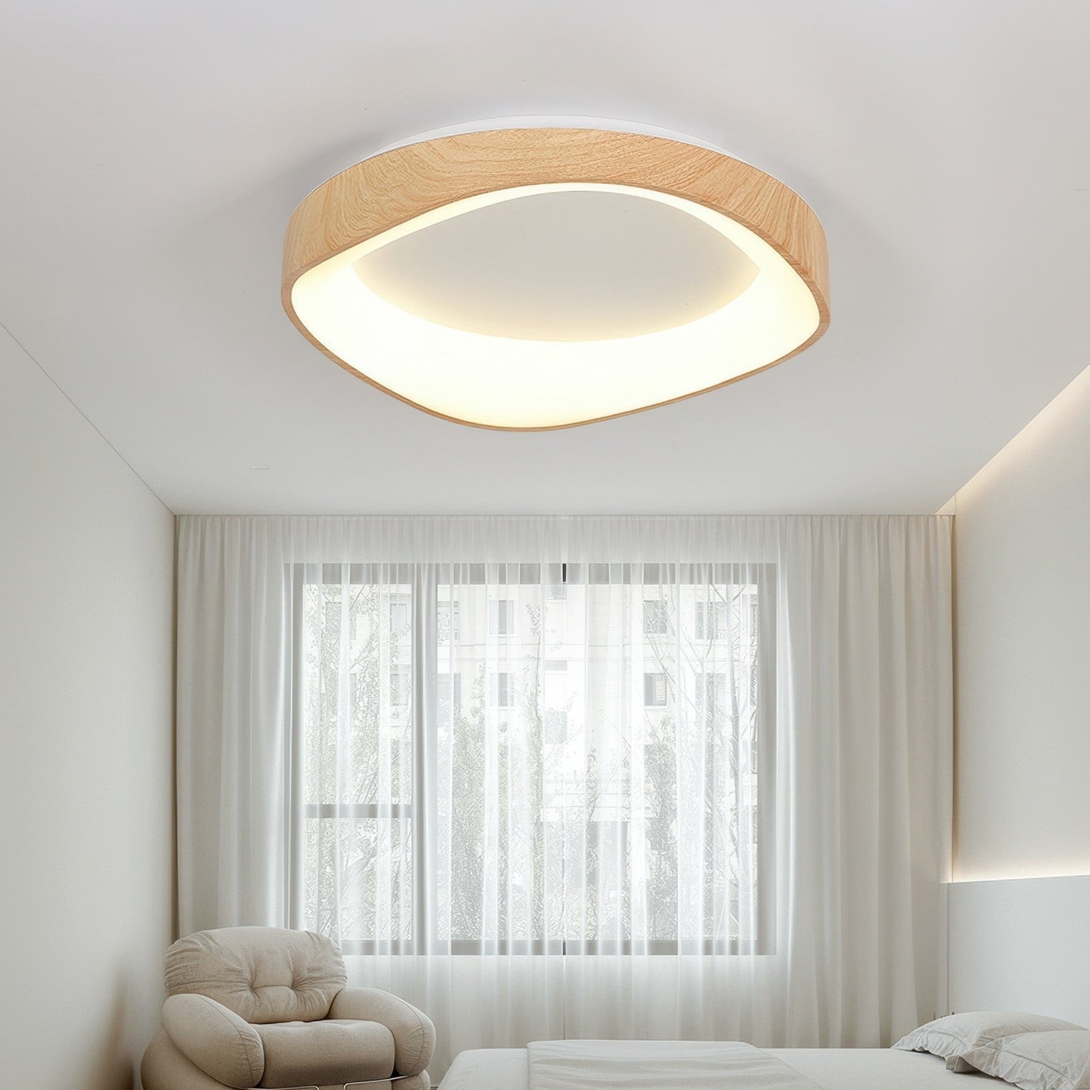 Plafonnier LED Effet bois Scandinave Acrylique Fer Salon Chambre 40 50 60cm | Restfield