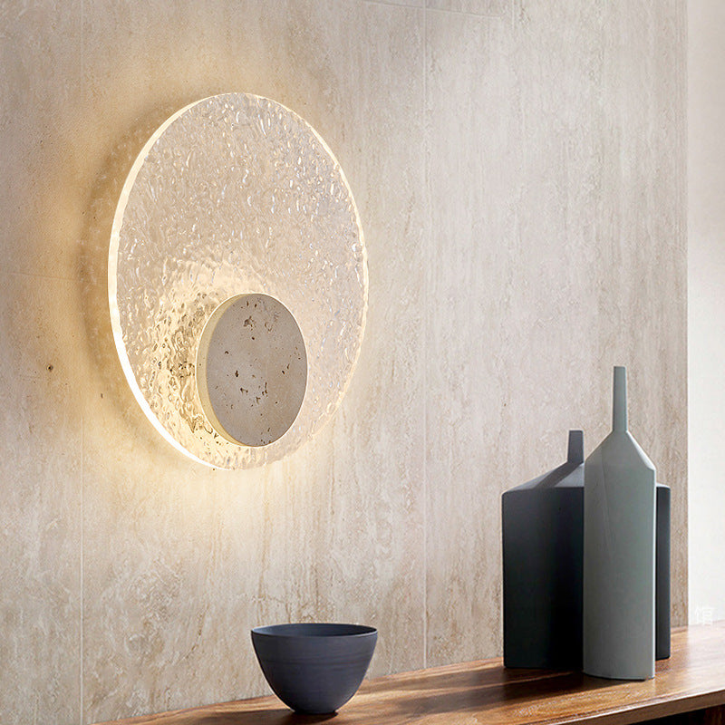 Wandlamp Travertijn Acryl Rond LED Minimalistisch Japandi Ø30 Slaapkamer Hal | Sansoti