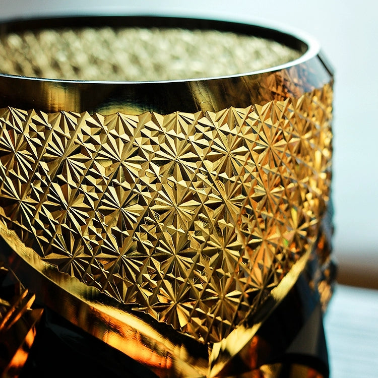 Whiskeyglas Edo Kiriko Dark Knight Handgemaakt Donker Amber Japans Kristal Houten Doos | Sansoti