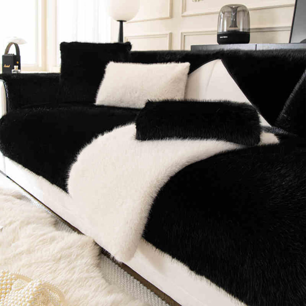 Weicher Sofabezug Rutschfestes Kunstfell Creme Grau Grün Waschbarer Plüschschutz für jedes Sofa | Sansoti