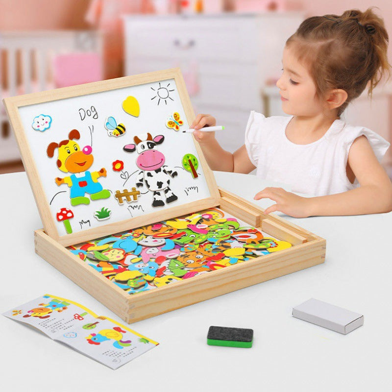 Dubbelzijdig Tekenbord voor Kinderen Hout Magnetisch Krijtbord Whiteboard Creatief Educatief Speelgoed voor Thuis School Activiteiten | Sansoti