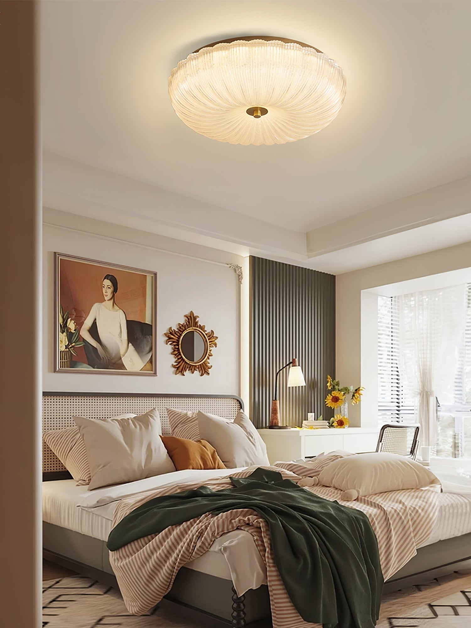 Glazen Plafondlamp met Geribbelde Textuur – Warm Dimbaar Licht voor Slaapkamer en Woonkamer – ø 20 tot 50 cm | Sansoti