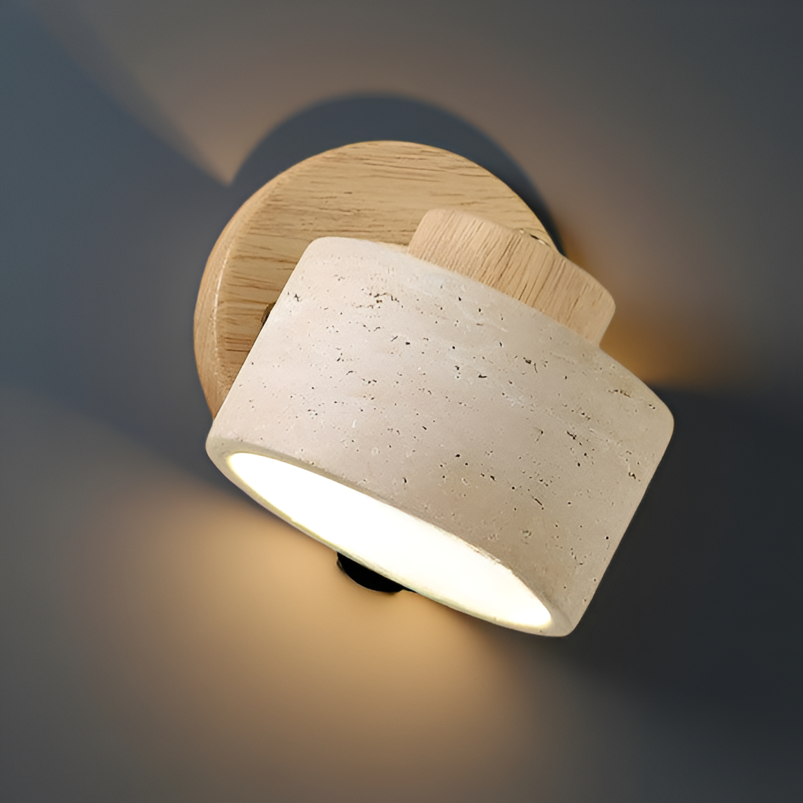 Wandlamp Travertin Steen LED E27 3000K Japandi Compact Rond | Sansoti