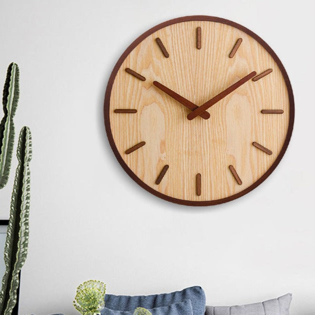 Wandklok Hout Walnoot 30.5cm Bruin Stil Uurwerk Woonkamer Klok Rond Modern Minimalistisch Interieur Decoratie | Sansoti