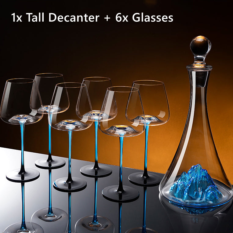 Weinglas Blauer Stiel Bordeaux Karaffen-Set Handbemaltes Glas Tafelaufsatz Wein | Restfield
