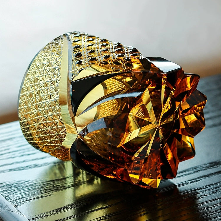 Whiskeyglas Edo Kiriko Dark Knight Handgemaakt Donker Amber Japans Kristal Houten Doos | Sansoti