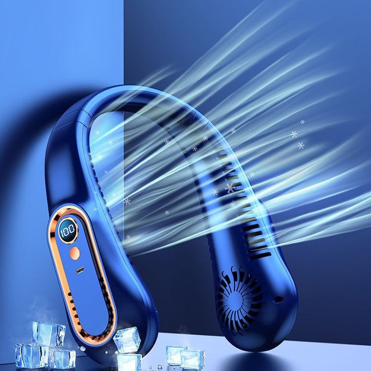 Draagbare Nekventilator met Digitaal Display Groen Wit Blauw Handsfree USB Oplaadbaar Mobiele Koeling | Sansoti