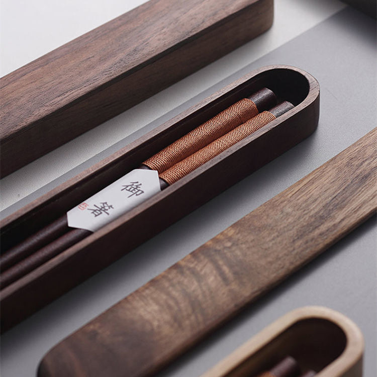 Essstäbchen Schwarz Walnussholz Handgemacht Japan Dekoratives Seil Holz-Geschenkbox | Restfield