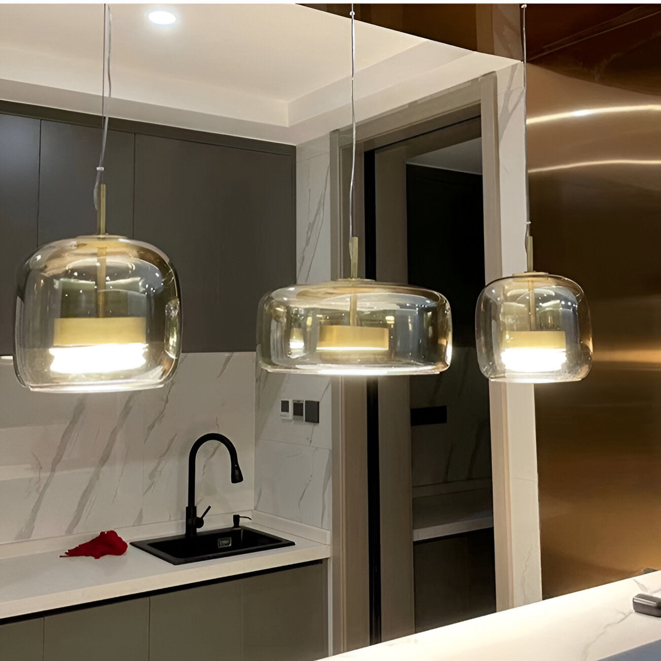 Hängelampe Rauchglas Retro Trio Handgeblasen Dimmbar Verstellbar Schwarz | Restfield