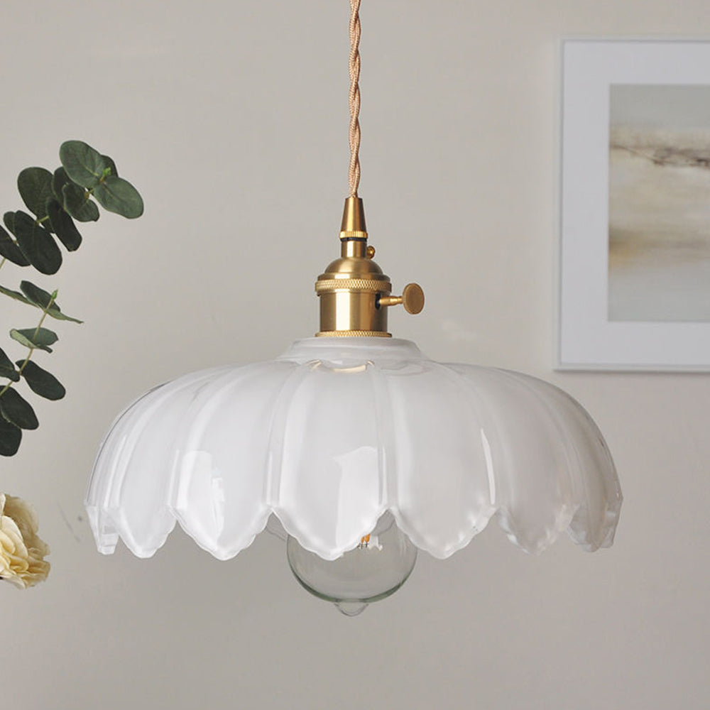 Hanglamp Glas Vintage Bloem Groen Koper 25cm Pendellamp Retro Woonkamer Eetkamer Romantisch | Sansoti