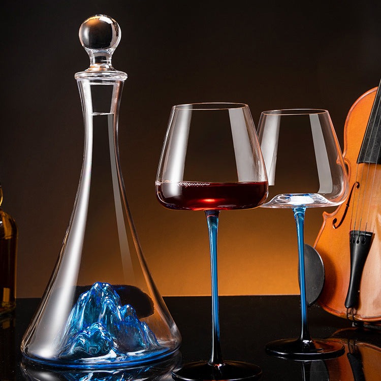 Weinglas Blauer Stiel Bordeaux Karaffen-Set Handbemaltes Glas Tafelaufsatz Wein | Restfield