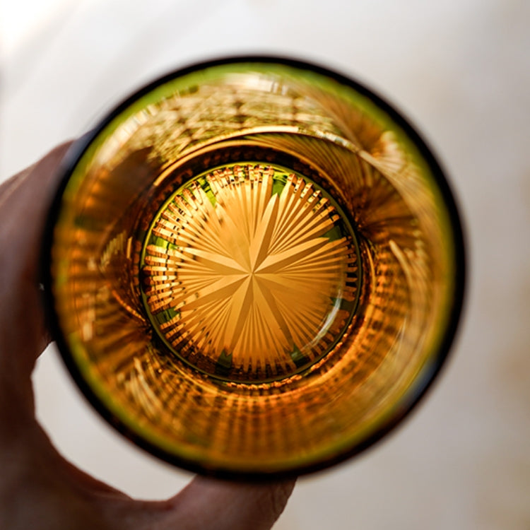 Verre à whisky Edo Kiriko Plume de grue Ambre Fait main Cristal japonais Boîte en bois | Restfield