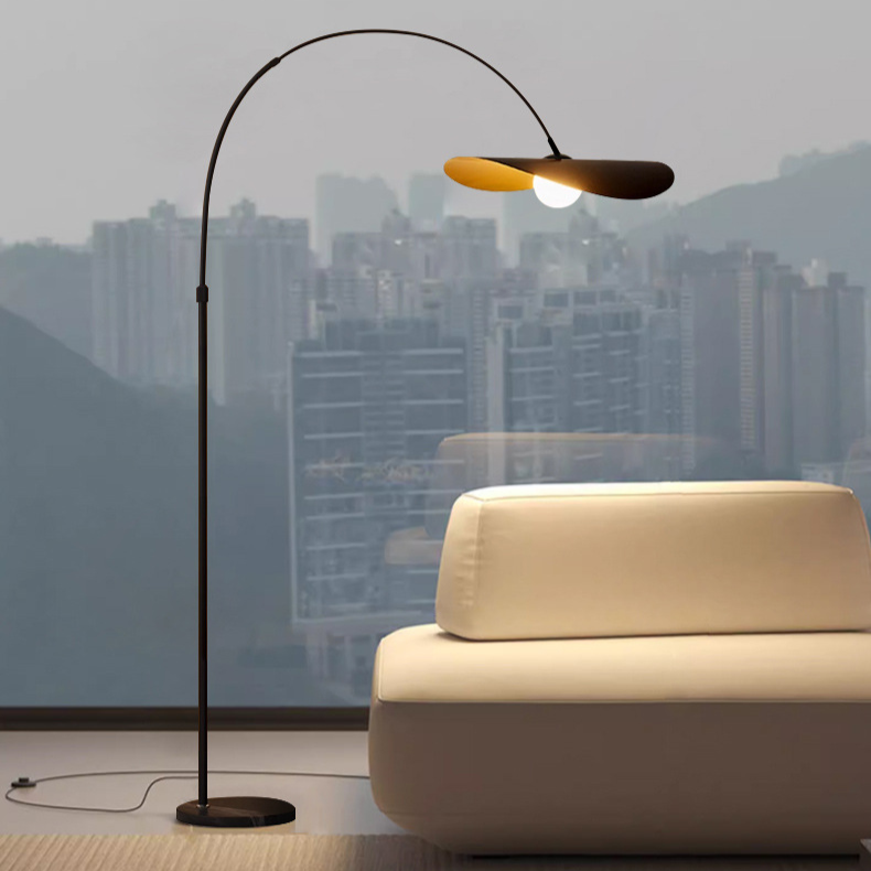 Bogen-Stehleuchte LED Eisen Acryl Schwarz Wohnzimmer Leseecke Stehlampe Minimalistisch Wabi Sabi Bogenlampe Modernes Interieur | Restfield