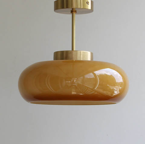 Vintage Plafondlamp van Geel Glas met Messing | Semi-Flush LED Plafondverlichting | Sansoti