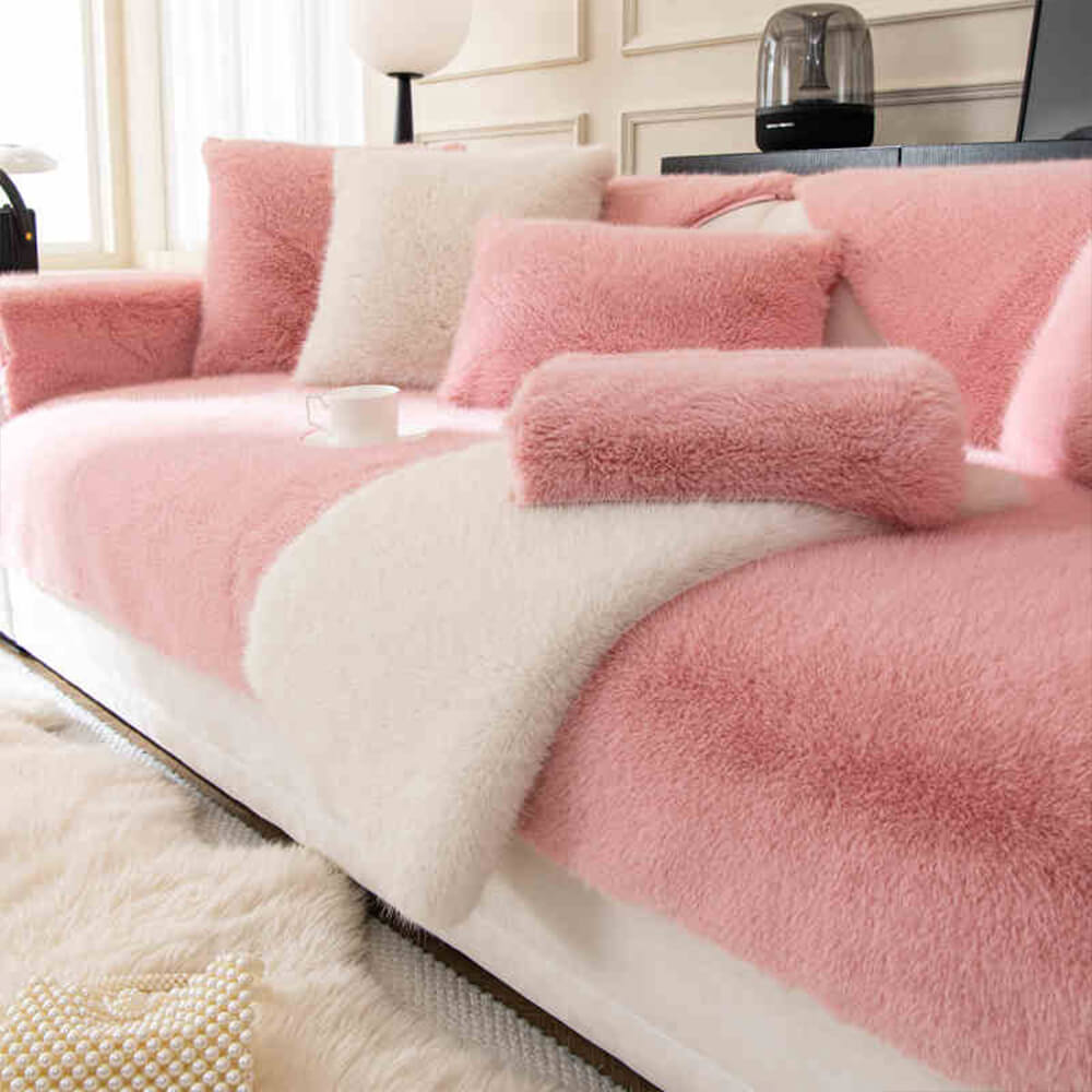 Weicher Sofabezug Rutschfestes Kunstfell Creme Grau Grün Waschbarer Plüschschutz für jedes Sofa | Sansoti