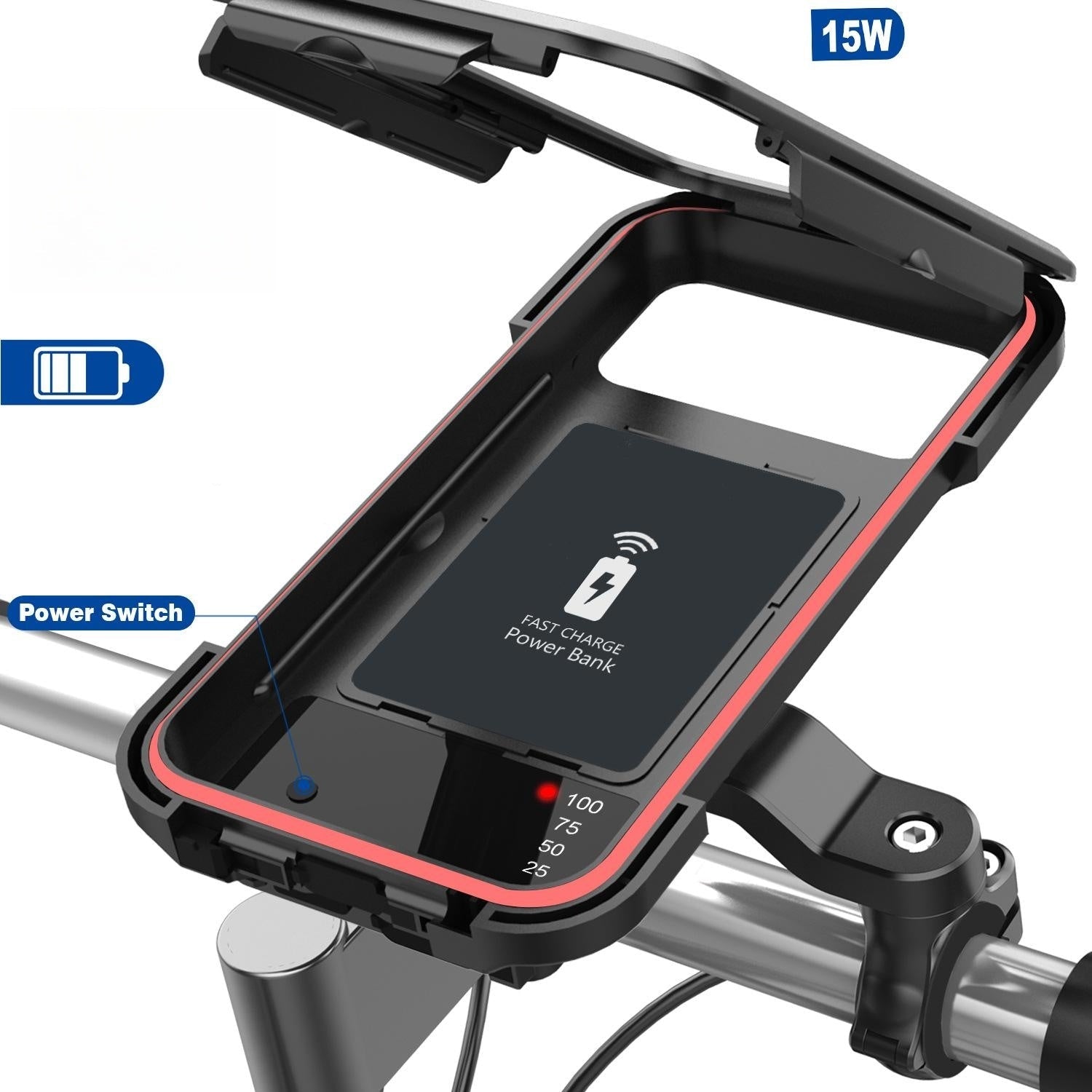 Waterdichte Telefoonhouder voor Fiets met 15W Draadloze Powerbank Zwart | Sansoti