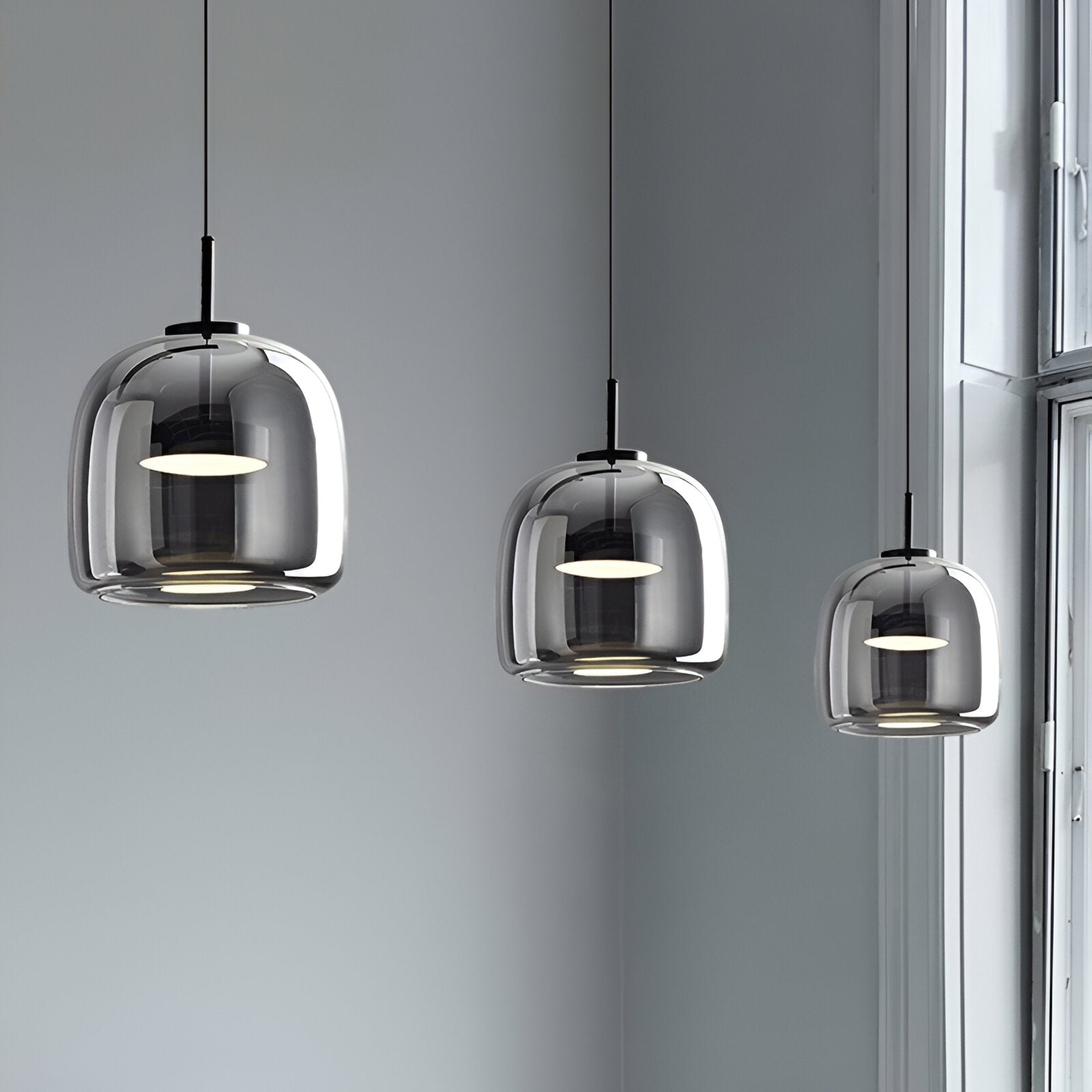 Hängelampe Rauchglas Retro Trio Handgeblasen Dimmbar Verstellbar Schwarz | Restfield