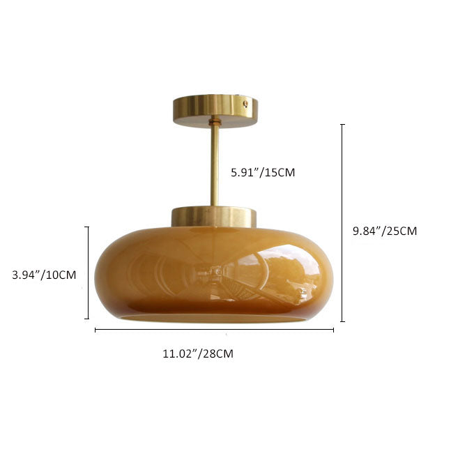 Vintage Plafondlamp van Geel Glas met Messing | Semi-Flush LED Plafondverlichting | Sansoti